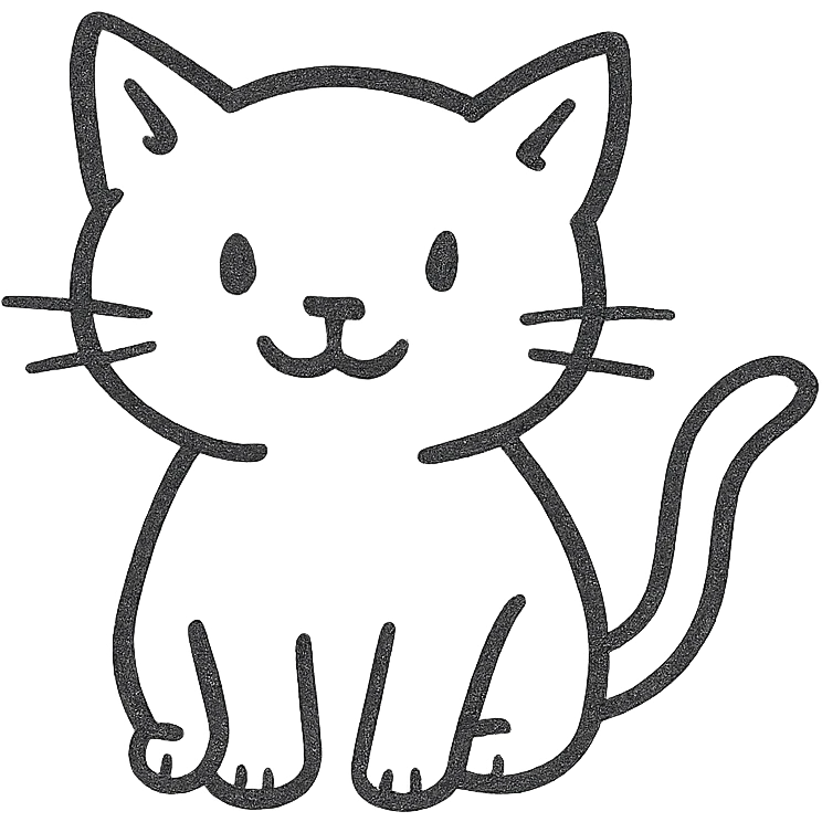 A cute cat in a hand-drawn black outline style emoji