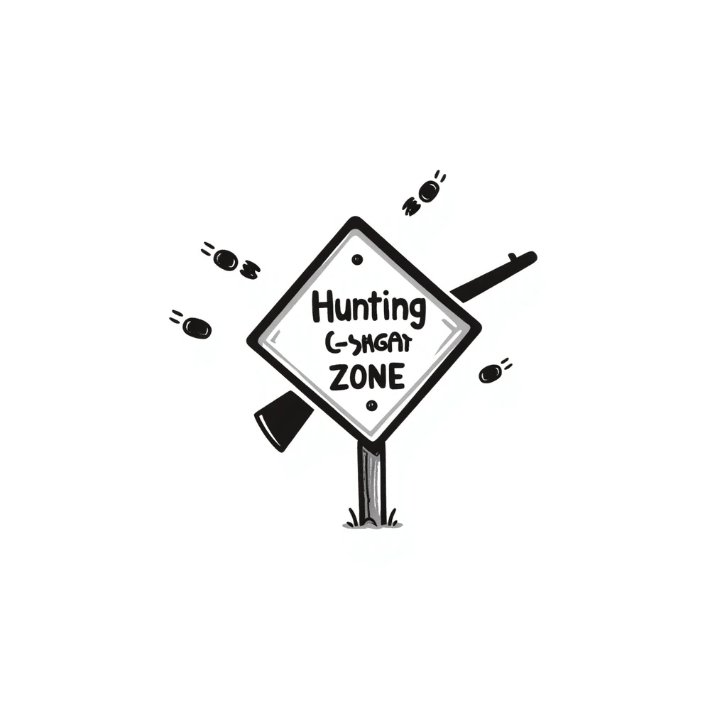 hand-drawn hunting zone sign with rifle and animal tracks emoji