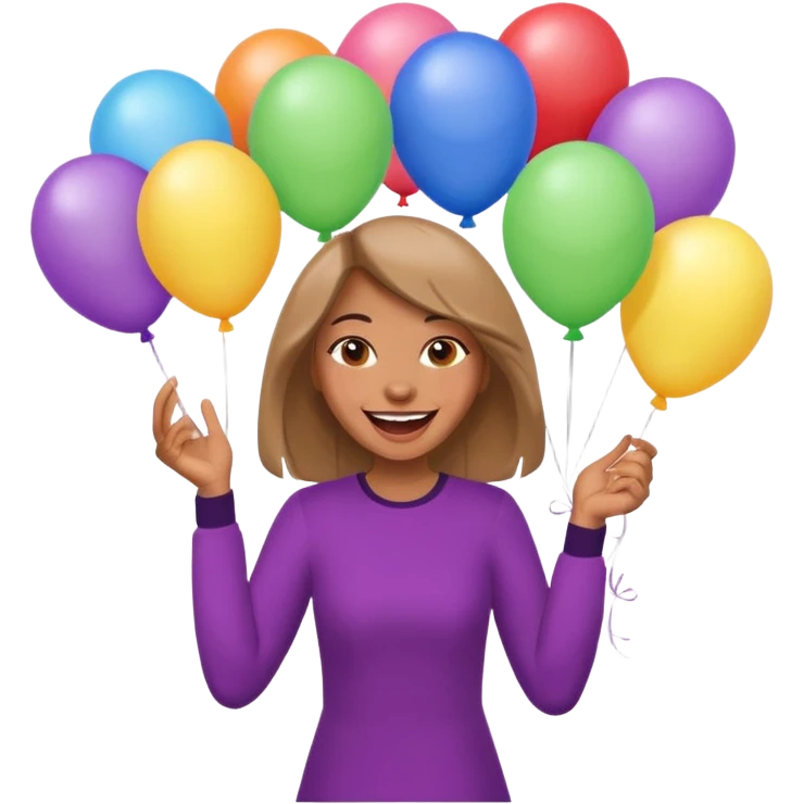 caricatura gorgi gales hembra celebrando feliz con globos y emocion  emoji