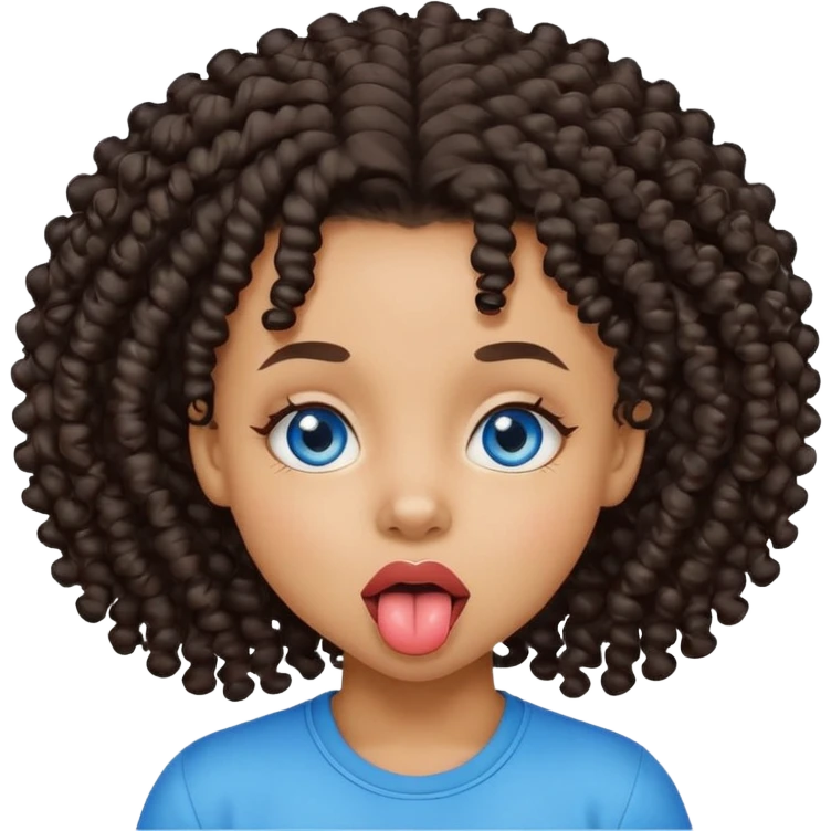 Black African American girl sticking her tongue out with blue eyes and curly hair  emoji