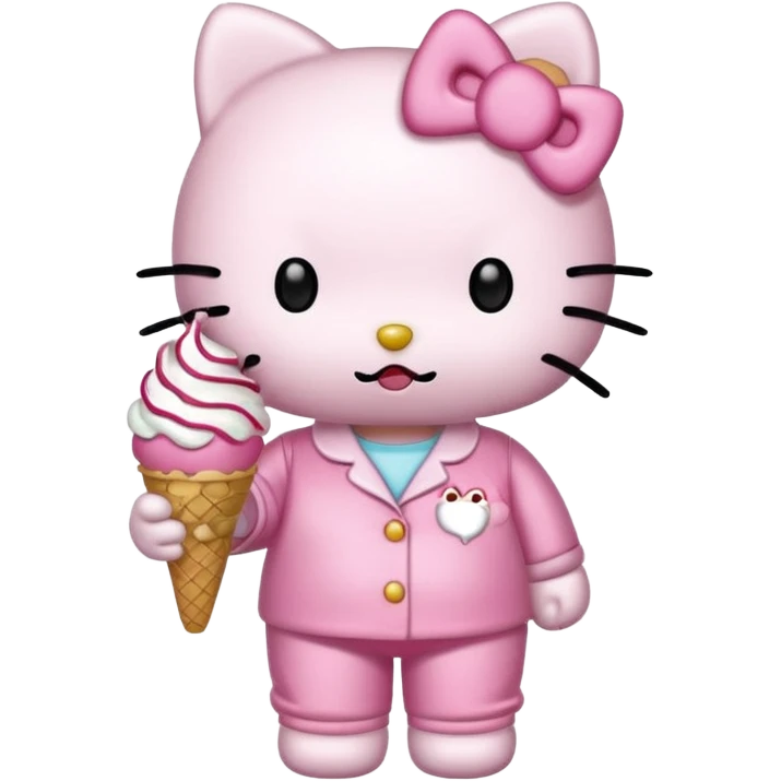 Hello kitty eating ice cream and wearing pink pjs emoji