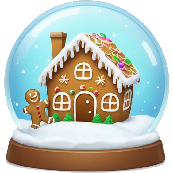 Snowglobe with a gingerbread man in it and a gingerbread house in it emoji