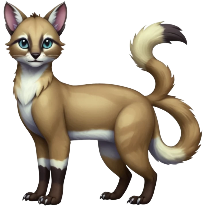 Colorful dark tropical pale light fruity pastel white glorious divine exotic cute cool beautiful shiny beautiful fantasy-caracal-civet-genet-sergal-vernid-Gryphon-Cacomistle-Trico-oncilla-animal-Fakémon-hybrid-fursona (full body) emoji