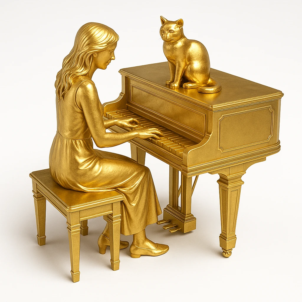 woman playing piano while her cat sits on top of the piano emoji