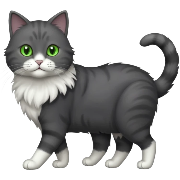 full body solid dark grey cat with green eyes, white paws and white whiskers walking emoji