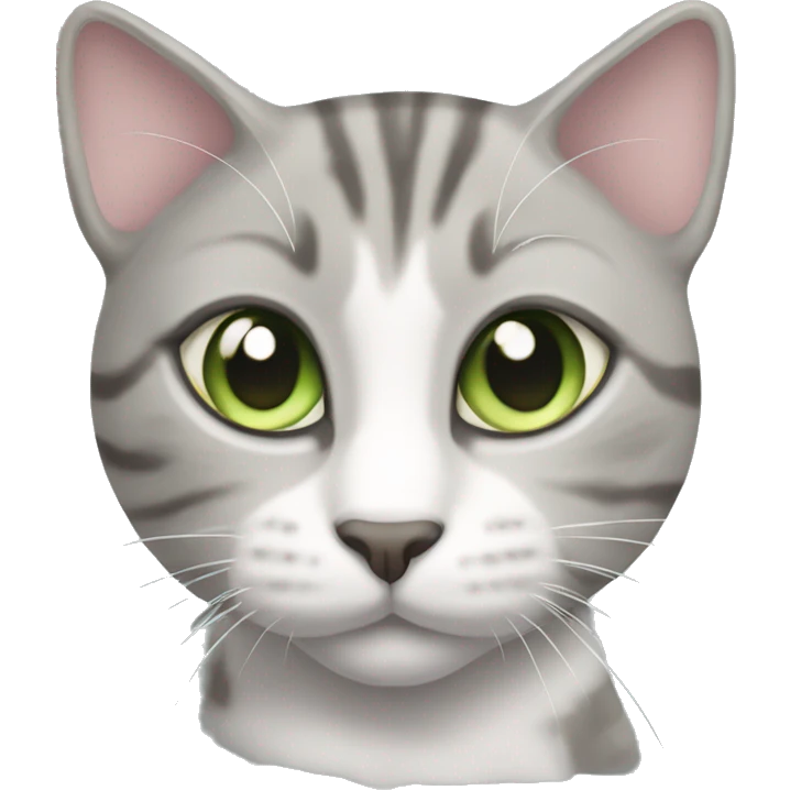 Grey and white tabby cat green eyes emoji