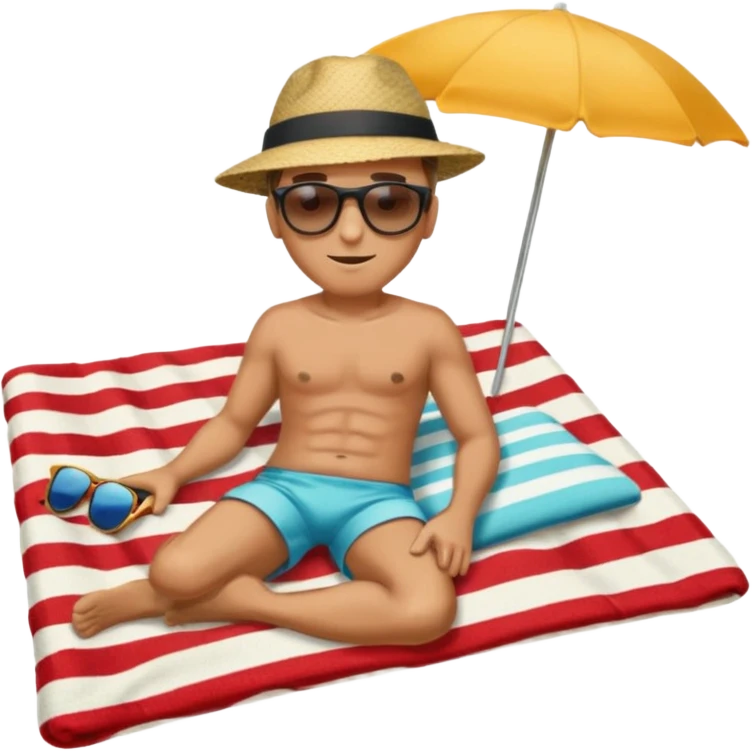 
Man enjoying himself lying on a towel on a beach emoji