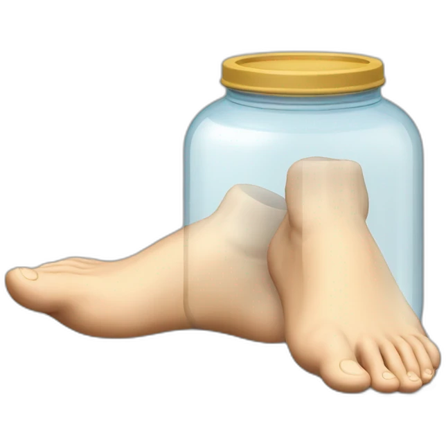 human feet standing on the floor with an empty transparent jar between them,outside,to the left and to the right,front view emoji