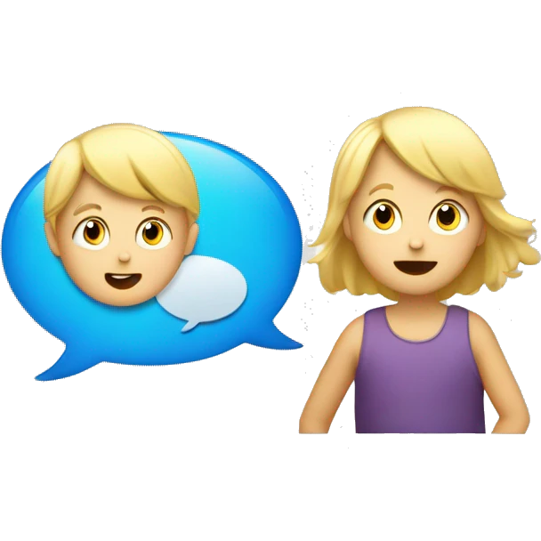 talking blond child with two speech bubbles near emoji
