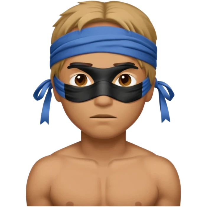 tied up man with blindfold shirtless emoji