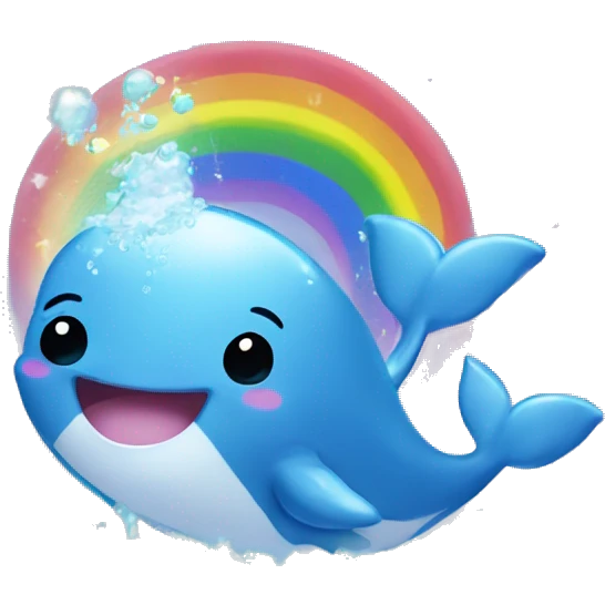 Kawaii baby whale blowing rainbow glitter water  emoji