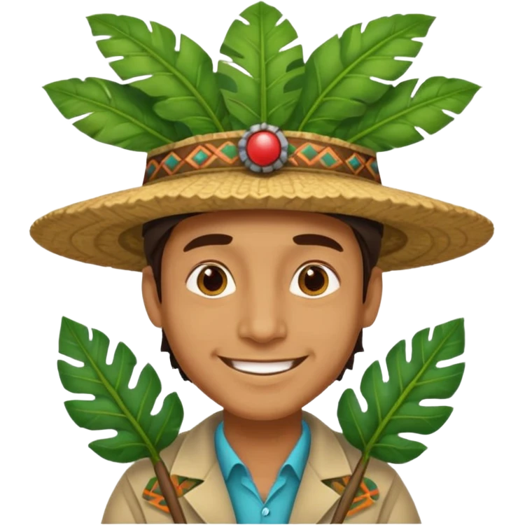 an scientist man wearing a large leaf tribal hat emoji