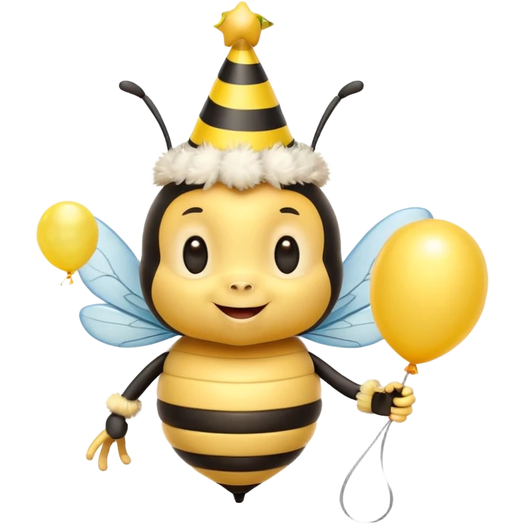 Bees with Birthday Hat, Excited bee carrying balloon emoji