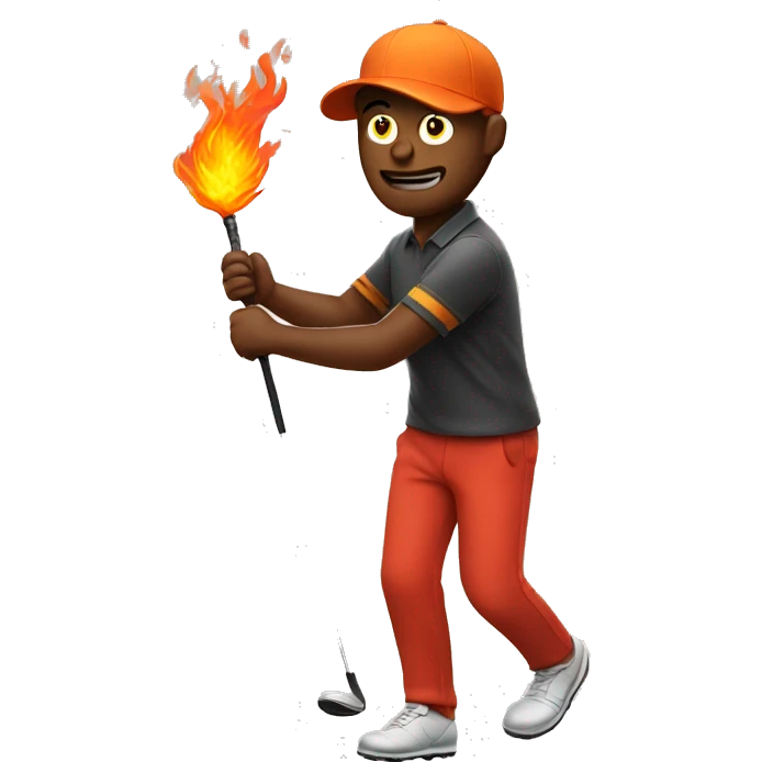 Man golfing with fire emoji