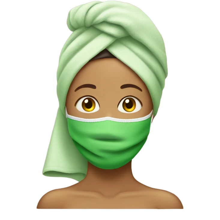 Tan Girl with towel on her head and green facemask on emoji
