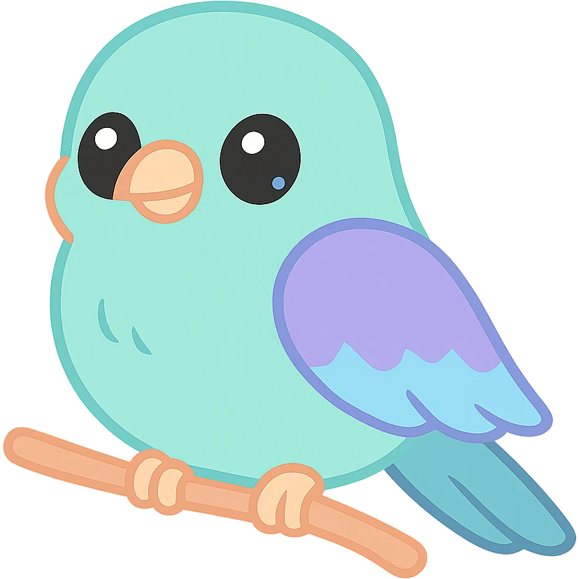 cute cartoon European Roller, big eyes, sitting on a twig, simplified colors emoji