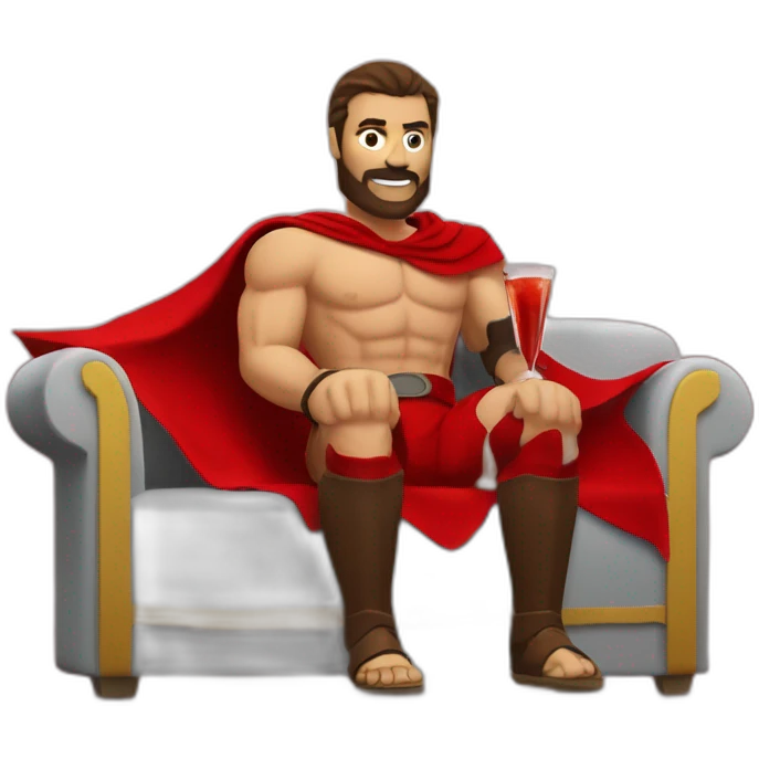 The Spartan Leonidas and his red cape with a relaxing cocktail on a sofa. emoji