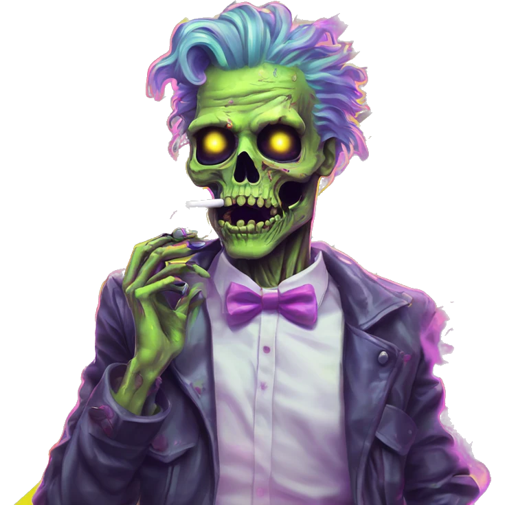 .Zombie_ Smoking Vaporwave black holographic oilslick zombie unicorn yellow caution tape  emoji