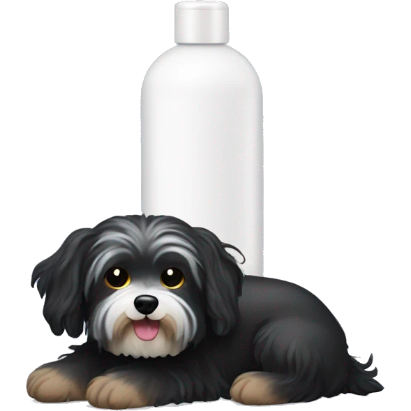 black havanese dog with lotion next to him emoji