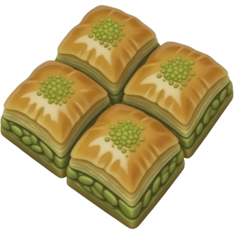 Beyaz sunum tabağına 4 tane fıstıklı baklava koy ama gerçekçi olsun emoji