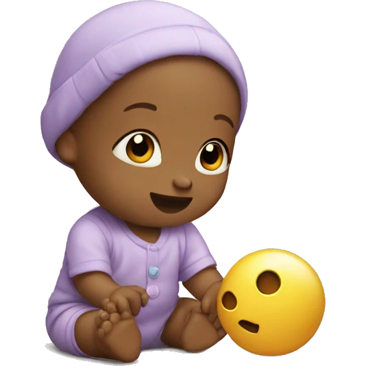 Baby playing with toy emoji
