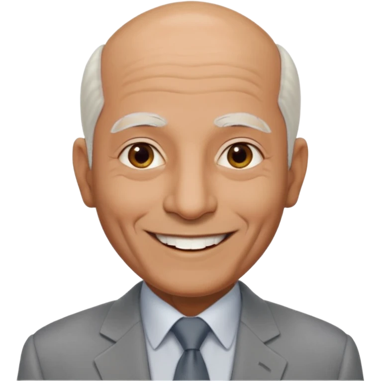 70 yr old man, almost bald, some white hair, pakistani, light grey business suit, big smile, dark skin, no moustache
 emoji