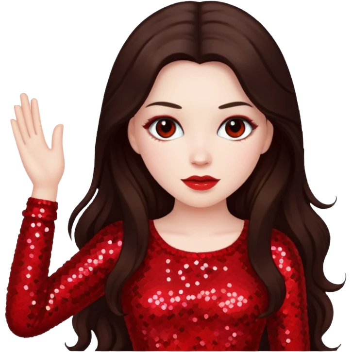 Bride of Dracula with long dark brown hair, red sequin outfit emoji
