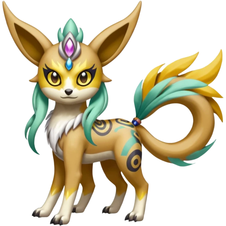 Tribal Exotic Meloetta-Renamon-Protogen-Palkia-hybrid-fusion-Fakémon-creature, full body emoji