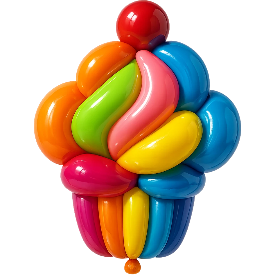 cupcake, shiny and inflated, floating, balloon style emoji