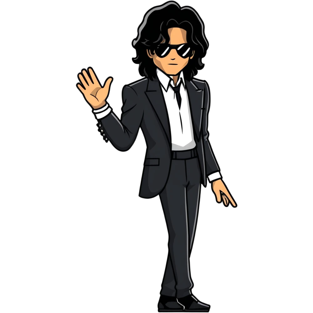 Michael Jackson with longer flowing hair in black suit emoji