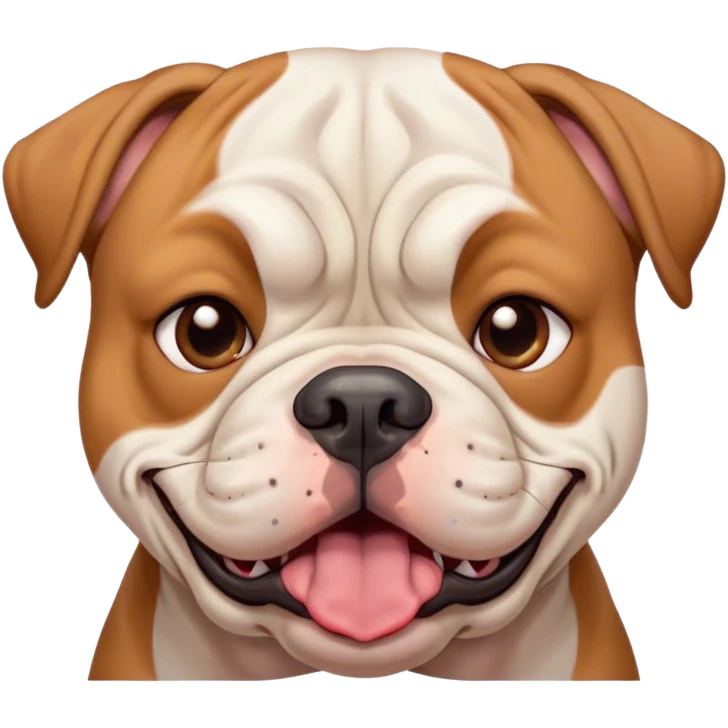 Cinematic Comical Solid Tan American Bulldog Portrait Emoji, Head tilted dramatically with an exaggeratedly shocked or offended expression, short tan fur with a slightly wrinkled forehead, wide, expressive brown eyes filled with exaggerated disbelief, Simplified yet hilariously expressive features, highly detailed, glowing with a slightly sassy glow, high shine, dramatic yet playful, stylized with an air of attitude, bright and endearing, soft glowing outline, capturing the essence of a sassy and over-the-top pup, so meme-worthy it feels like it could side-eye its way into internet fame instantly! emoji