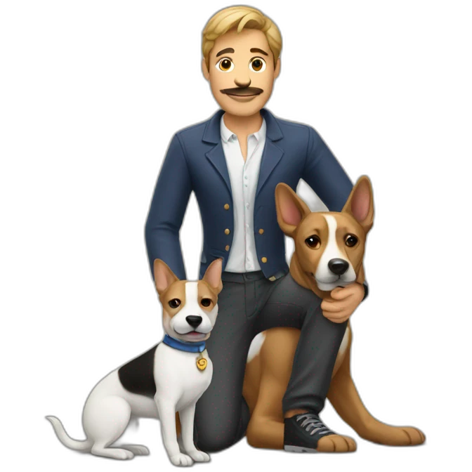 men with french dog emoji
