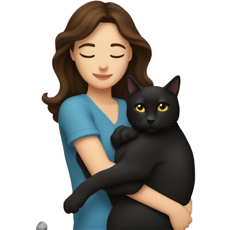 Brunette woman cuddling black cat emoji