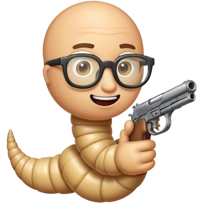 Worm with glasses holding gun emoji