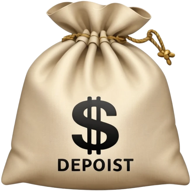 money bag with DEPOSIT written on it, bank deposit bag, dollar sign, canvas bag emoji