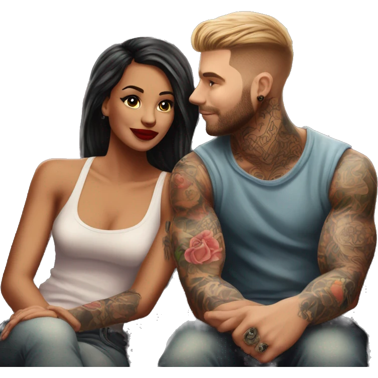 Romantic movie theater date for beautiful tattooed couple emoji