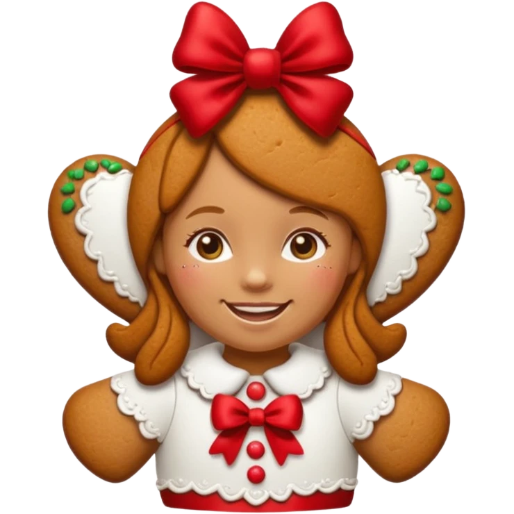 Christmas cookie with arms and legs but make it a girl, wearing red bow on her head emoji