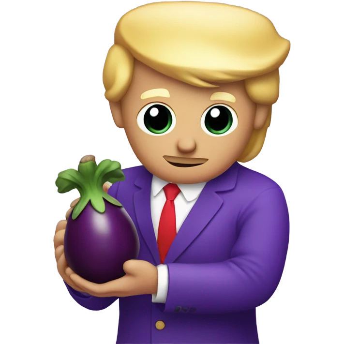 Trump holding a purple eggplant  emoji