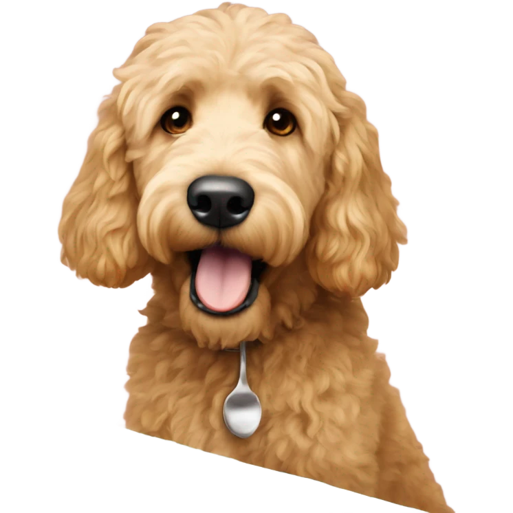 Golden doodle begging for my dinner emoji