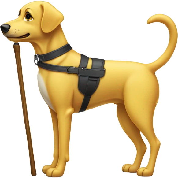 Yellow dog standing in tho paws with a cane for the blind emoji