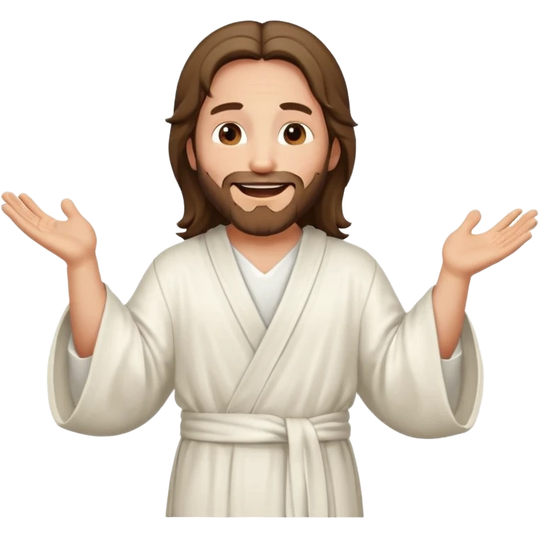 my workmate accidentally misspelled "Jesus christ" as "Jesbus christ", make an emoji of jesus with his hands on his hips, making a face as if he's laughing at how silly someone is emoji