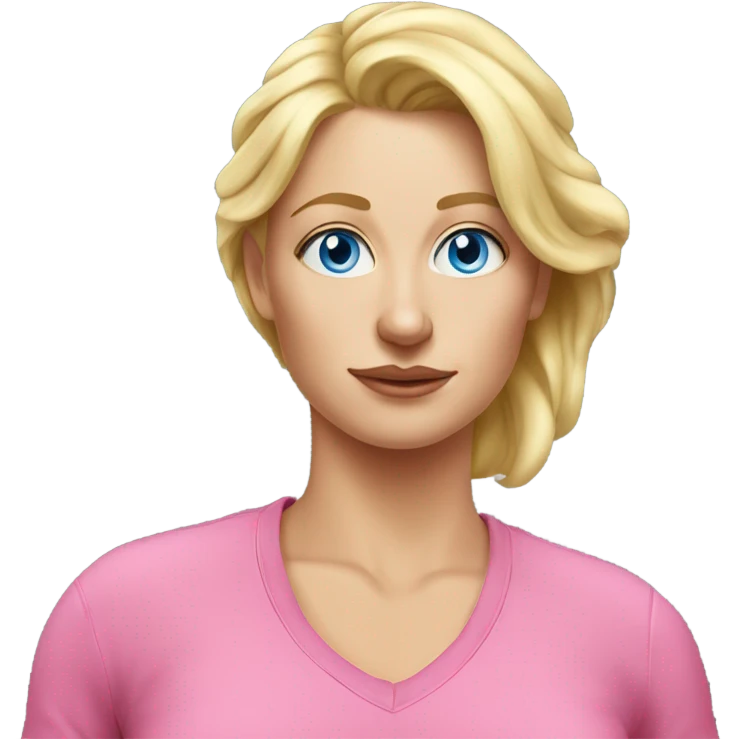 blue eyed blonde mom sweating , realistic pink emoji