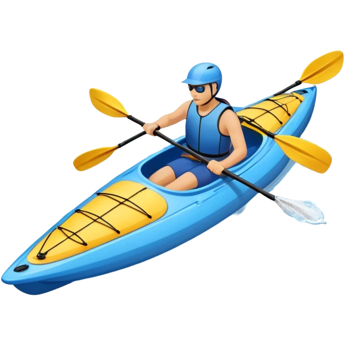 An icon showing a close-up of a kayak gliding over rippling water, with a double-bladed paddle in motion and splashes around. The sleek shape of the boat and dynamic strokes highlight the speed and precision of kayaking. Transparent background emphasizes the energy of the sport. emoji