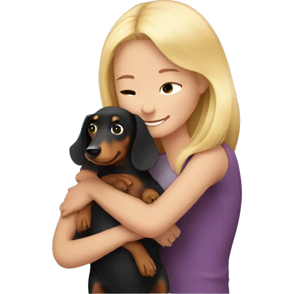 blonde girl hugging a dachshund emoji