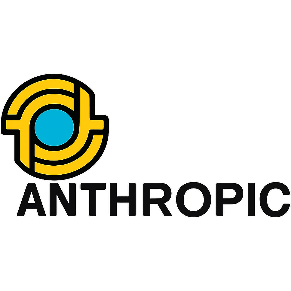 Anthropic logo, bold sans-serif text, simple icon, tech startup vibe emoji