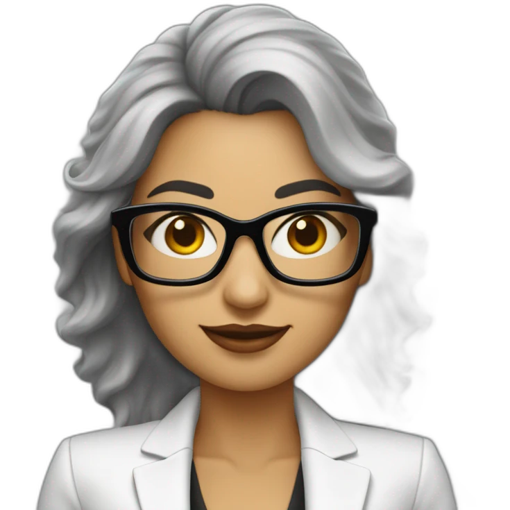 Mujer blanca pelo largo lacio negroemprendedora con blazer y gafas emoji