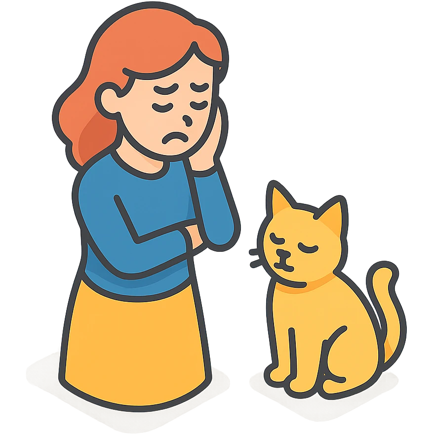 женщина и кошка. Женщина расстроена а кошка спокойна emoji