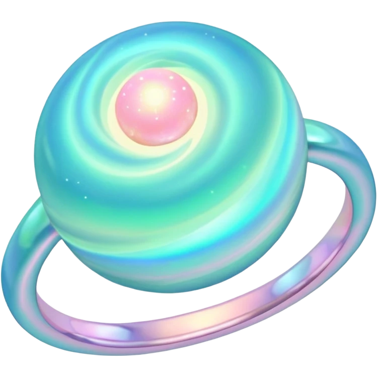 Uranus emoji with swirling opal gemstone colors, soft pastel blues, greens, and pinks, glowing effect, with delicate rings, iridescent look emoji