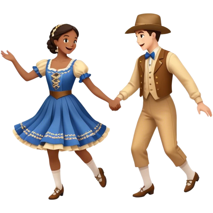 Cinematic Realistic scene of two square dancers in traditional American folk costumes, captured in joyful, coordinated motion with vibrant, rustic lighting that highlights their cultural heritage emoji