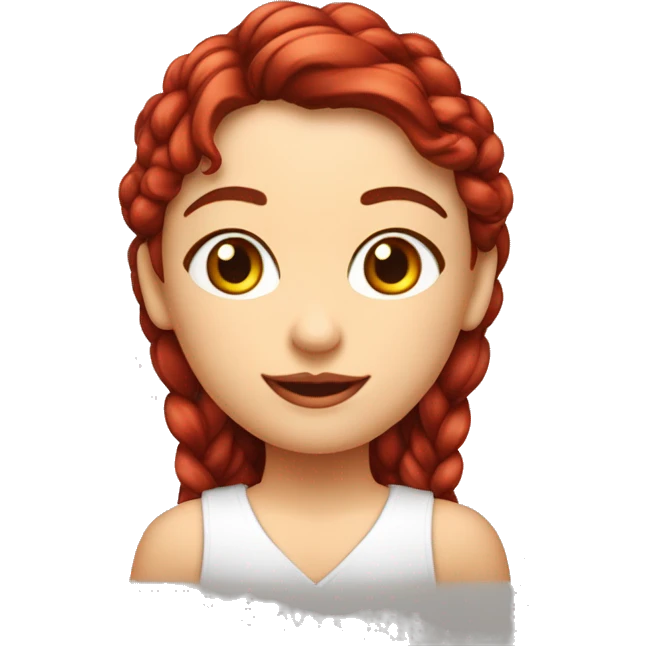 Menina ruiva, olhos castanhos com avental vermelho e um geladinho na mão emoji